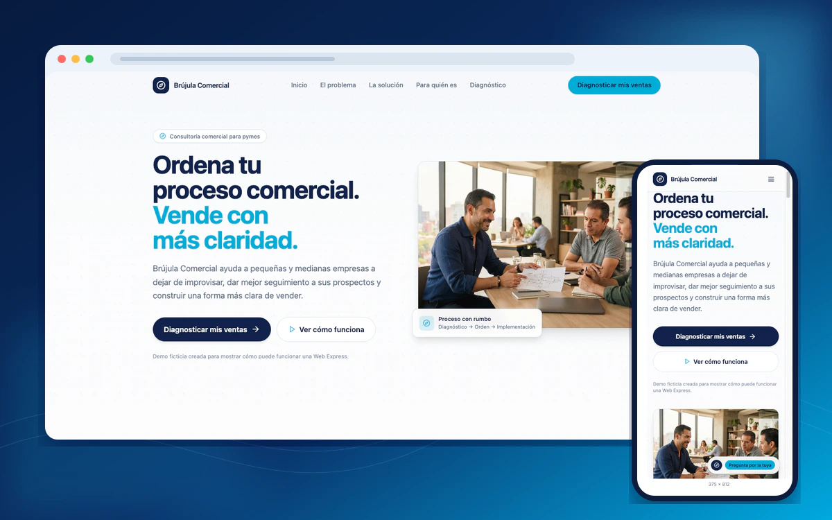 Web Express demostrativa para consultores y profesionales de servicios