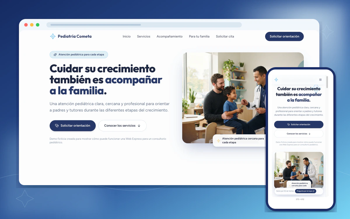 Web Express demostrativa para pediatras y consultorios médicos