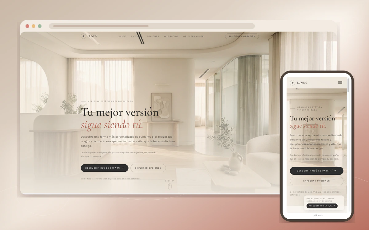 Web Express demostrativa para clínicas estéticas y negocios de belleza