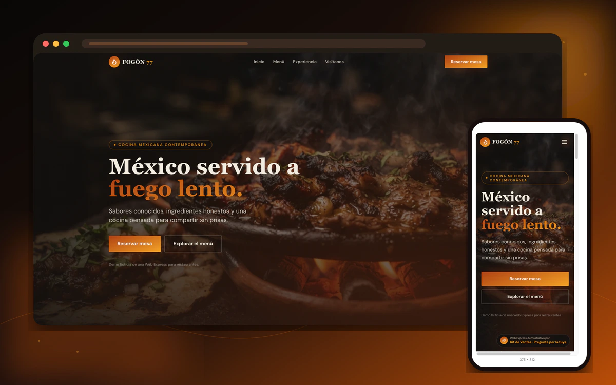 Web Express demostrativa para restaurantes y negocios gastronómicos
