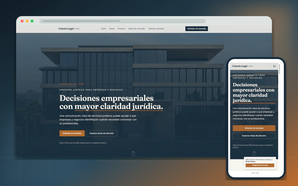Web Express demostrativa para despachos jurídicos