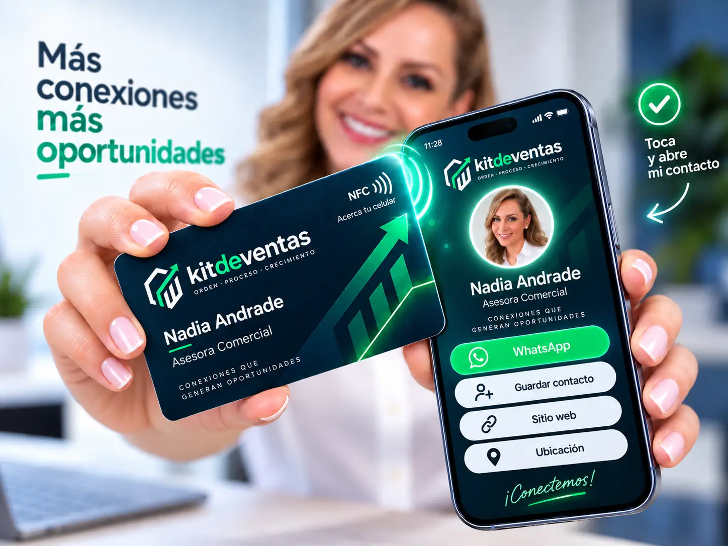 Tarjeta NFC haciendo contacto con un celular