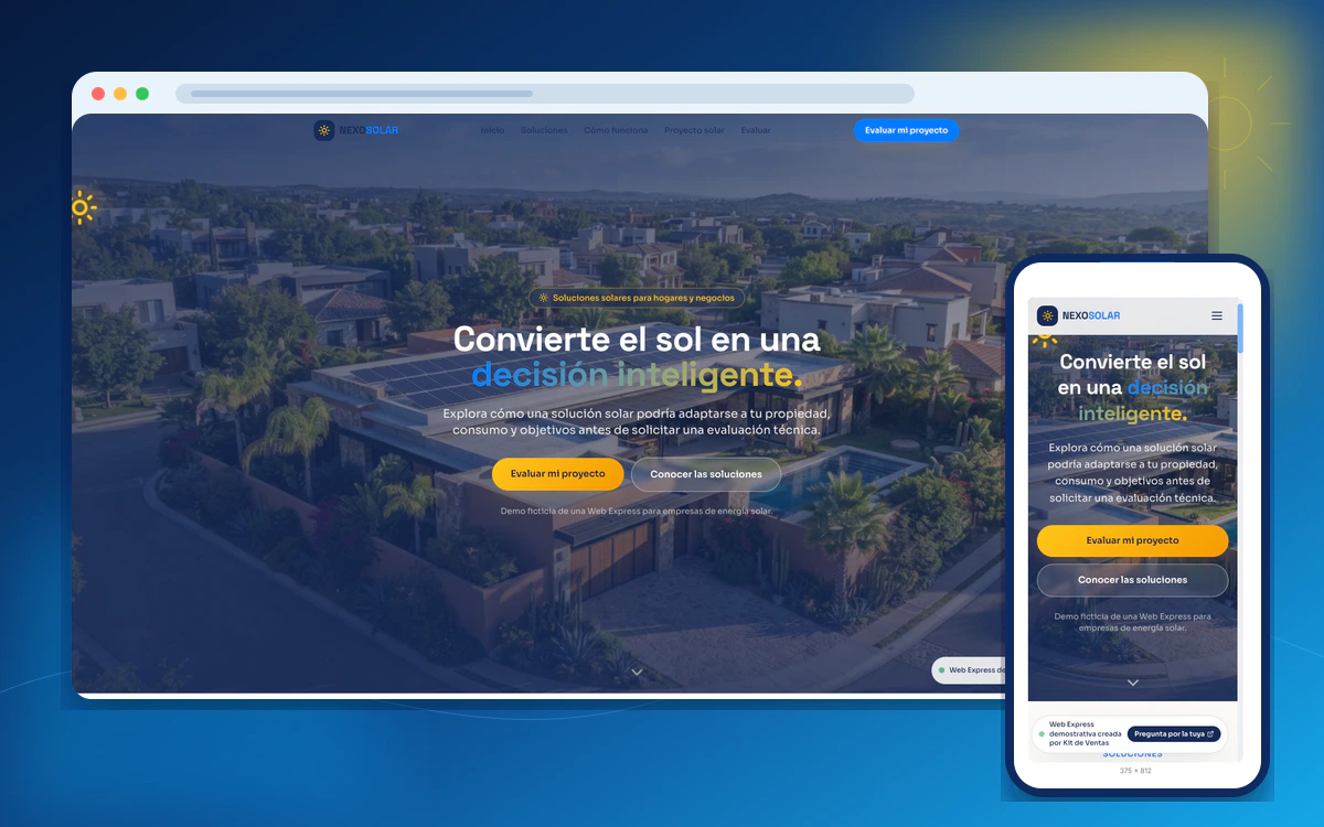 Web Express demostrativa para empresas de paneles solares